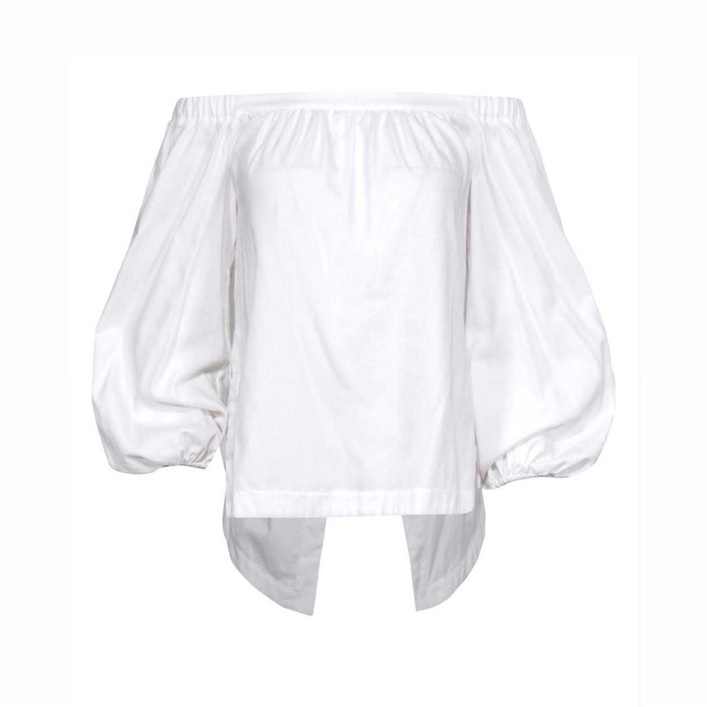 BCBG Max Azria - White Off-The-Shoulder Open Back Long Sleeve Blouse Sz XXS